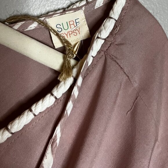 Rope Trim Surf Gypsy Beach Cover Up in Mauve and creme color Size M - Picture 3 of 7